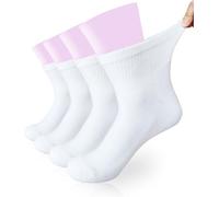 Aisesine Women's Diabetic Ankle Socks Super Wide for Swollen Feet, Neuropathy Non Binding 4 Pairs Size 9-11, White, One size