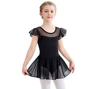Aiseyi Ballet Dress for Girls Short Ruffled Sleeve Ballet Leotard Kids Cotton Ballet Outfit Dance Leotards with Mesh Skirt 9-11 Years Black