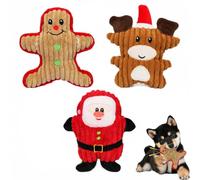 AisFgsw 3 Pack Christmas Dog Toys, Soft Plush Squeaky Dog Toy Set | Festive Saa Reindeer Gingerbread Man Designs, Ideal for Small to Medium Dogs, Christmas Holiday Play and Gift