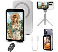 AISFUTR Vlog Selfie Monitor Screen, Wireless Magnetic Phone Selfie Monitor Screen for Rear/Back Camera for Vlog Live Stream TikTok, Built-in Speaker, Compatible with iPhone & Android (White)