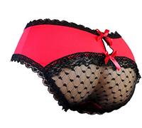 aishani Sissy Pouch Panties Men's Hipster Lace Bikini Briefs Lingerie Underwear, Red, S