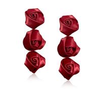 Aishgjia 3 Layer Long Rose Flower Tassel Dangle Drop Earrings for Women Floral Boho Earrings Statement Jewelry, L, Metal, No Gemstone
