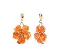 Aishgjia Boho Large Bright Enamel Flower Dangle Earrings for Women | Cute Fun Vibrant Floral Drop Statement Earrings for Wedding Daily Hawaiian Party Gorgeous Stylish Big Petal Blossom Jewelry