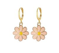Aishgjia Enamel Daisy Flower Hoop Huggie Earrings for Women Cute Simple Sunflower Drop Dangle Earrings Summer Jewelry, L, Metal, No Gemstone