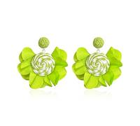 Aishgjia Handmade Raffia Flower Earrings Bohemian Chic Natural Fiber Dangle Drop Earrings for Women Lightweight Summer Festival Accessories, L, Metal, No Gemstone