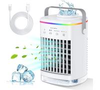 AISHNA Portable Air Conditioner, 4-in-1 Evaporative Air Cooler, Portable Air Cooler with 4 Wind Speed & 7 Colour Lights & 700ml Water Tank & 2-8H Timer, Personal Air Coolers for Home, Office