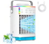 AISHNA Portable Air Conditioner, 4-in-1 Evaporative Air Cooler, Portable Air Cooler with 4 Wind Speed & 7 Colour Lights & 700ml Water Tank & 2-8H Timer, Personal Air Coolers for Home, Office, Bedroom