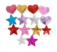 AiSi 14 Pcs Assorted Iron-on or Sew-on Embroidered Patch Sequins Star Heart Shaped Patch Badge Craft Fabrics Appliques for Clothes Hat Shoes Bag