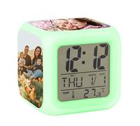 Aisi Customized Picture Alarm Clock Personalized 7-Color Night Light LED Digital Alarm Clock Modern Cube Desk Clock