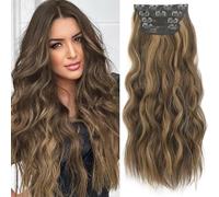 AISI HAIR Clip in Hair Extension 4PCS Chocolate Brown to Caramel Blonde Hair Extension 20Inch Long Wavy Soft Synthetic Brown Fiber Double Weft for Women