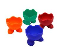 AiSi Set of 4 Silicone Children's Egg Cups with Small Feet, Dishwasher Safe, Green Blue Red Orange