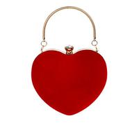 AiSi Women's Suede Heart Shape Clutch Handbag Evening Party Bag Prom Purse Messenger Shoulder Handbag, Red