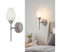 Aisilan Modern Frosted Glass Wall Light, Solid Brass Body with Brushed Nickel Finish, Hardwired G9 Indoor Wall Lamp for Bedroom Hallway Living Room - Bulb Not Included