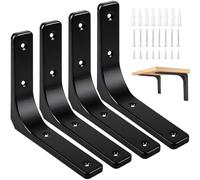 AISINYI Metal Shelf Brackets, 4 x 4 Inch Heavy Duty L Hanging Angle Brackets, Iron Wall Bracket for Countertop Support, Corner Brace Joint, Black, 4 PCS