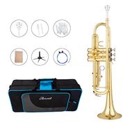 Aisiweier Bb Standard Trumpet Set for Beginner, Brass Student Trumpet Instrument with Hard Case, Cleaning Kit, 7C Mouthpiece and Gloves, ATR-2360, Golden (golden)
