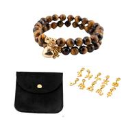AISLE 82 Beaded Tiger Eye Bracelet Set with Magnet Gold Heart & Zodiac Charms - Includes Black Dust Bag - Two 8mm Beaded Bracelet for You, Best Friends, and Couples