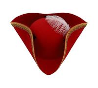 Aislor 1pc Unisex Colonial Tricorn Pirate Hat Distressed Vintage Style Felt Hat for Halloween Cosplay Costume Parties Red 1 One Size