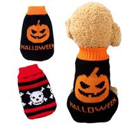 Aislor 2 Pcs Halloween Dog Sweater Pumpkin Skull Pattern Knitted Warm Vest For Small Medium Dogs Cats Puppies Costume Orange Red M