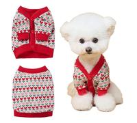 Aislor Adorable Heart Pattern Dog Cardigan Cozy Warm Front Button Down Pet Sweater For Chihuahua Small Dogs Red S
