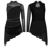 Aislor Big Girl's Lyrical Dance Dresses Ballet Gymnastics Skirted Leotard Latin Jazz Modern Dancing Costume Black 9-10 Years