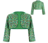 Aislor Big Girls Sparkly Wedding Party Dress Coat Long Sleeve Sequins Cardigan Cropped Bolero Shrug Green 5-6 Years