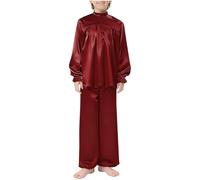 Aislor Boys Liturgical Praise Dance Costume Tunic Top with Wide-Leg Pants Lyrical Church Choir Robe Worship Clothes Burgundy 7-8 Years