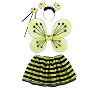 Aislor Bumblebee Costume Set With Special Effects Magic Wand Flowing Mesh Skirt Floral Headpiece For Musical Performance Four Leaves Wings Set One Size