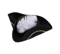 Aislor Child's Pirate Hat With Adjustable Chin Strap Playful Feathered Cap For Dress-up And Treasure Hunts Funny Party Black One Size