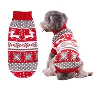 Aislor Christmas Dog Sweater Reindeer Snowflake Pattern Warm Knitwear Winter Pullover Jumper For Small Medium Dogs Cats Red XS