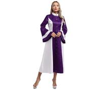 Aislor Church Clergy Dress for Women Pastor Long Sleeve Maxi Dress Liturgical Priest Pastor Preacher Dresses Purple S