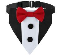 Aislor Dog Tuxedo Bandana Collar With Bow Tie Adjustable Formal Wedding Costume For Small Medium Large Dogs Party Red M