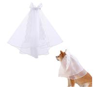 Aislor Dog Wedding Veil With Clip Floral Lace Bow Headdress Hair Accessories For Small Medium Large Dogs Bride Costume White One Size