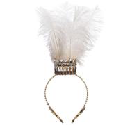 Aislor Feather Headband for Women | Victorian Rhinestone Wedding Hairpiece | Bridal Photography & Costume Accessory White&Gold One Size