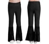Aislor Flared Pants for Girls Bell Bottoms Fringe Trousers Athletic Dance Yoga Leggings Latin Dance Costume Black 11-12 Years