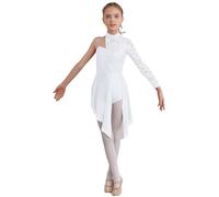 Aislor Girls Floral Lace Bodice Camisole Irregular Hem Ballerina Dancing Costumes Ballet Lyrical Dance Dress White 13-14 Years