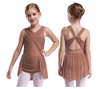 Aislor Girls Gymnastics Dancing Costume Lyrical Leotard with Wrap Skirt Ballerina Ballet Dance Dress Dusty Pink 11-12 Years