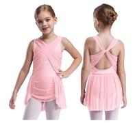Aislor Girls Gymnastics Dancing Costume Lyrical Leotard with Wrap Skirt Ballerina Ballet Dance Dress Pink 7-8 Years