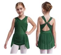 Aislor Girls Gymnastics Dancing Costume Lyrical Leotard with Wrap Skirt Ballerina Ballet Dance Dress Green 15-16 Years