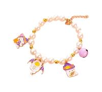 Aislor Halloween Cat Collar With Bell Adjustable Faux Pearl Dog Collar With Pumpkin Ghost Bat Pendant Kitten Accessories Purple M