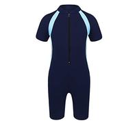 Aislor Kids Boys Quick Dry Diving Suit One Piece Wetsuit Short Sleeves Rash Guard Swimwear Sunsuit Navy Blue 6-8 Years