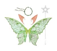 Aislor Kids Flower Fairy Sets with Floral Garland Butterfly Wings Elf Ears Cosplay Photography Masquerade Party Props Green One Size