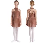 Aislor Kids Girls Ballroom Dancing Costume Sleeveless Modern Jazz Leotard Ballet Lyrical Dance Dress 6-16 Years Dusty Pink 14 Years