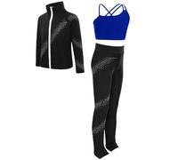 Aislor Kids Girls Figure Ice Skating Jacket with Crop Top and Practice Leggings Tracksuit Set Training Suit Royal Blue 7-8 Years