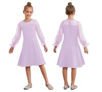 Aislor Kids Girls High Waist A Line Short Dress Mesh Overlay Birthday Party Prom Ball Gown Summer Sundress Light Purple 7-8 Years