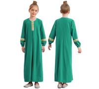 Aislor Kids Girl's Long Sleeve Prayer Abaya Clothes Loose Fit Kaftan Maxi Gown Muslim Dress Green 11-12 Years