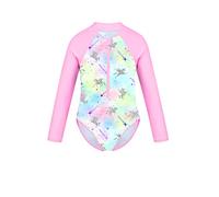 Aislor Kids Girls Palm Printed One Piece Swimsuit Sun Protection Rash Guard Swimwear Long Sleeves Beachwear Multi Horse 13-14 Years