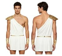 Aislor Men Ancient Greek King Roman Cosplay Outfit Stage Performance Costumes Sleeveless One Shoulder Leotard White M