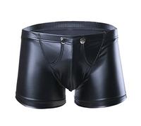 Aislor Men's Faux Leather Booty Shorts Wet Look Low-Waisted Press Buttons Short Pants Clubwear Black L