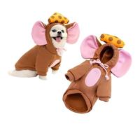 Aislor Mouse Cheese Dog Hoodie Big Ear Costume With Drawstring Hood Warm Winter Sweatshirt For Small Dogs Brown XXL