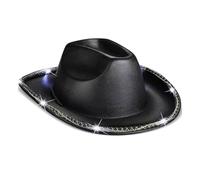Aislor Neon Cowboy Hat Disco Party Light Up Hat Glitter Cowgirl Halloween Costume Black One Size
